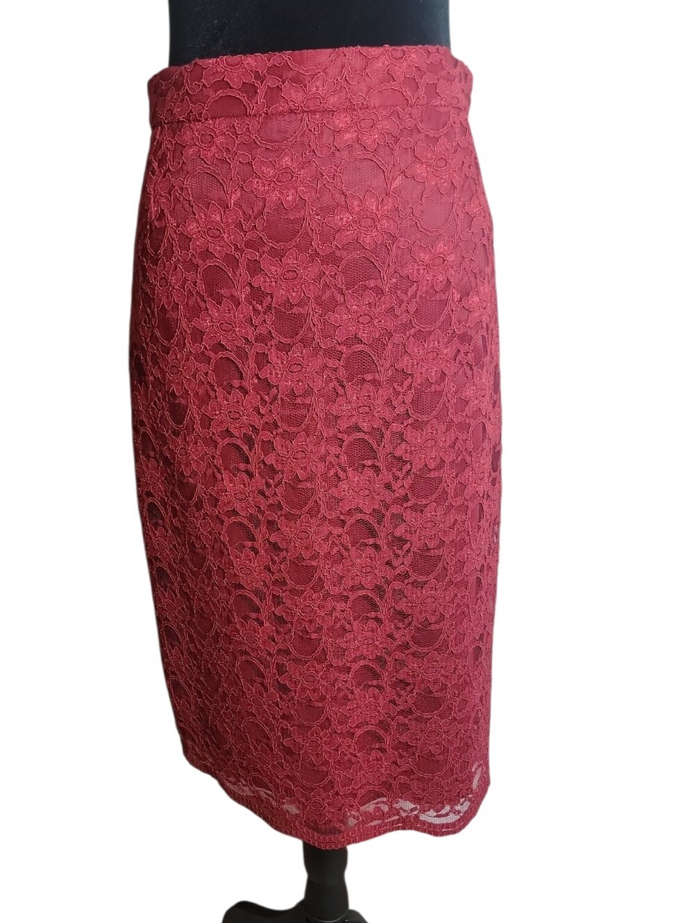 Oleana vintage women's red fliral lace midi pencil skirt size medium